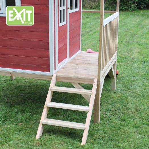 Casita-de-madeira-Loft-Red-elevada-escalera