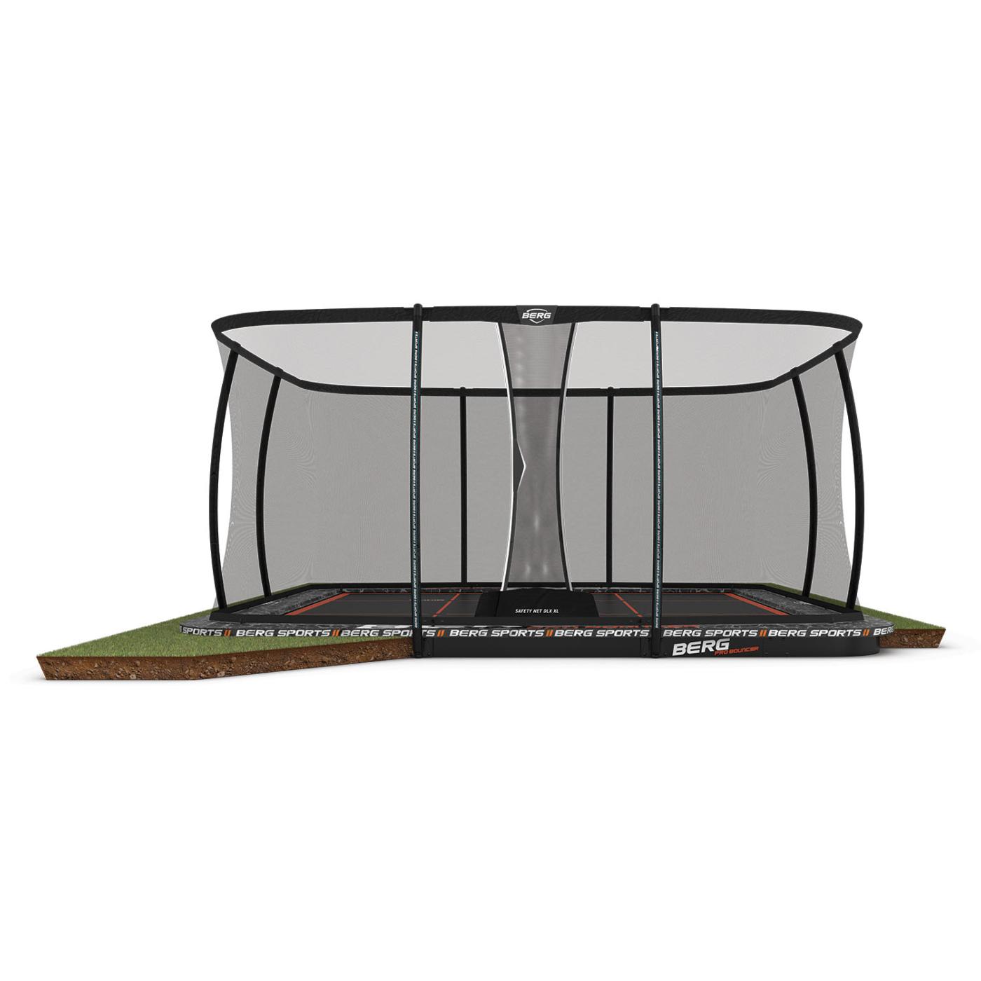 Trampolín gigante para enterrar BERG ULTIM PRO BOUNCER FLATGROUND 5x5 m con red de seguridad DLX