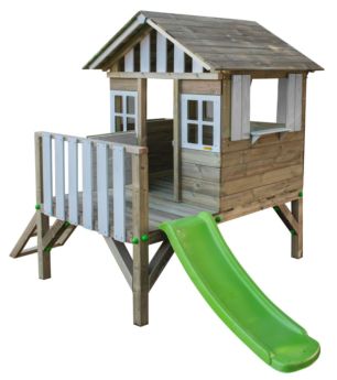 Casita de madera con tobogán MASGAMES Lollopop blanca con toboganes de colores