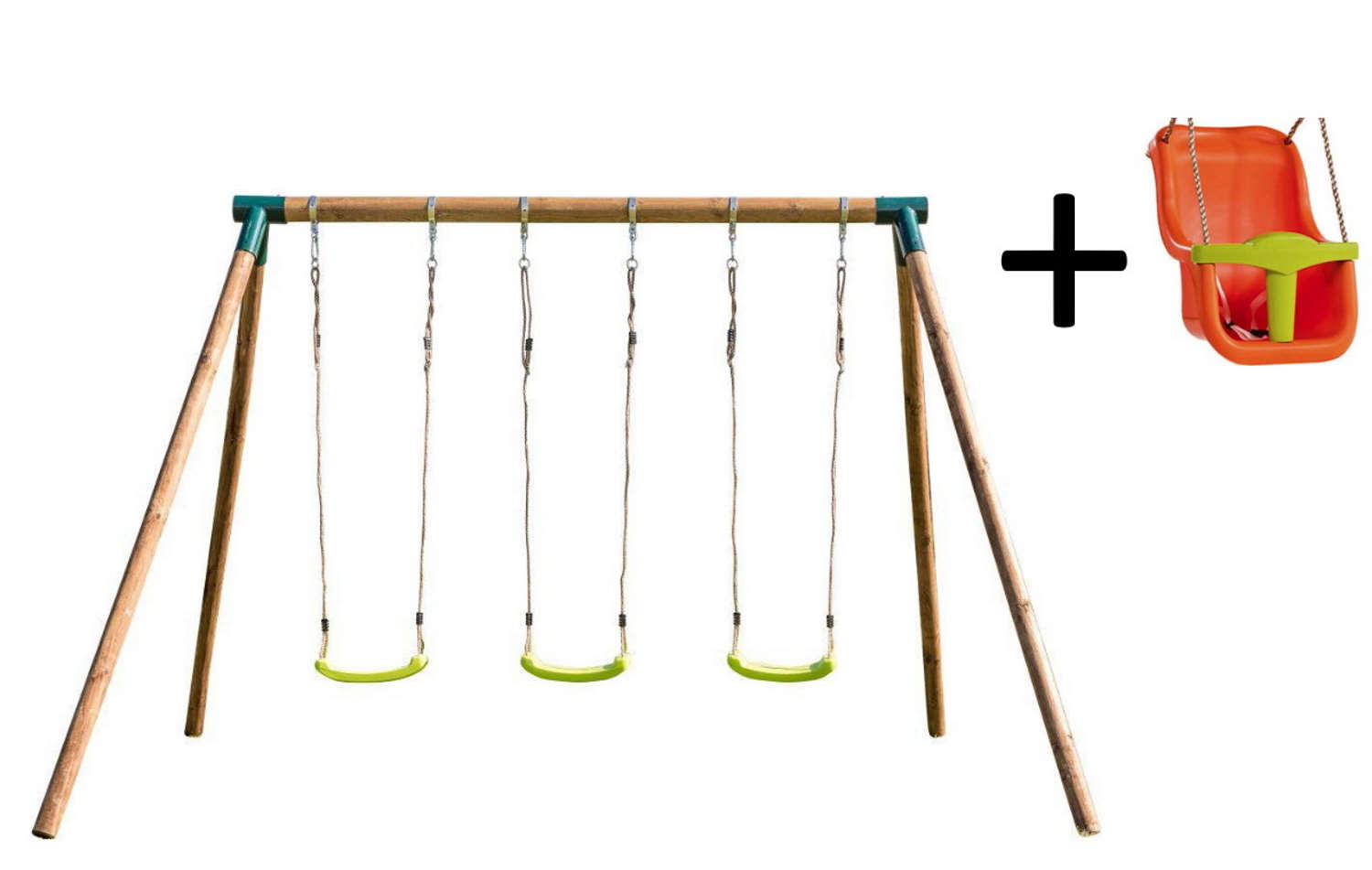 MASGAMES Altalena Tripla Etna MA700015 In Legno Per Giardino – Portico Con 3 Sedili In Plastica, Dimensioni 3,36x2,62x2,25 M