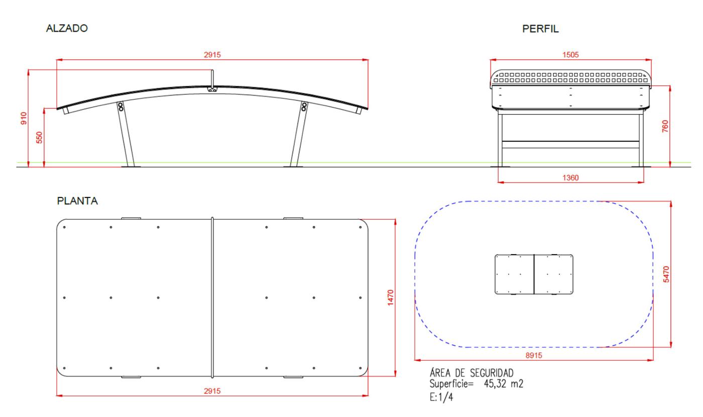 Medidas Mesa de Tenis Fútbol ATLANTA uso público