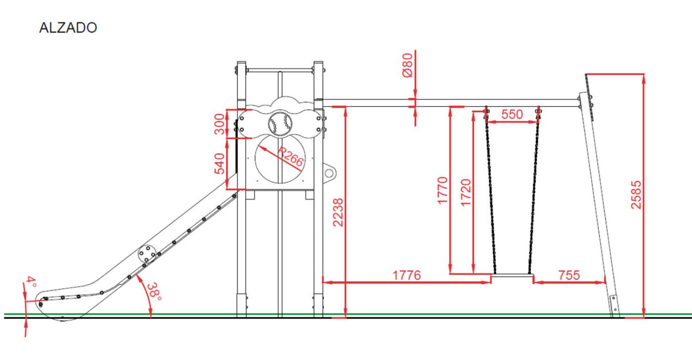 Medida alzado parque infantil olímpico uso público