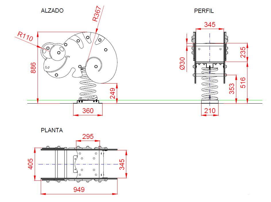 medidas 1 Balancín muelle individual CAMALEÓN ADAPADO de doble panel uso público