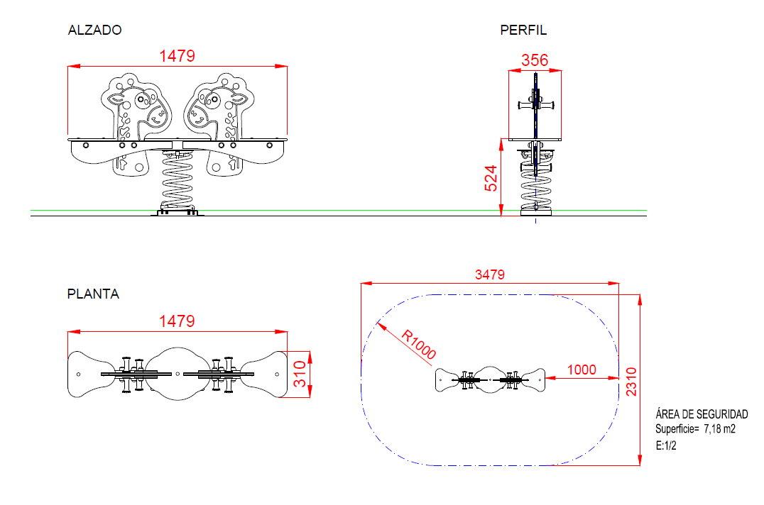 medidas Balancín Muelle doble JIRAFAS uso público