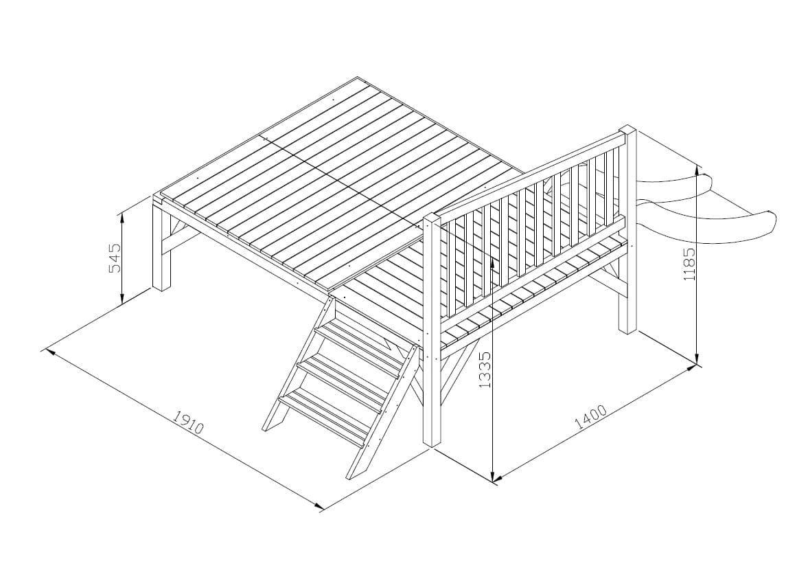 Plataforma con tobogán para elevar casita Masgames FLAM medidas