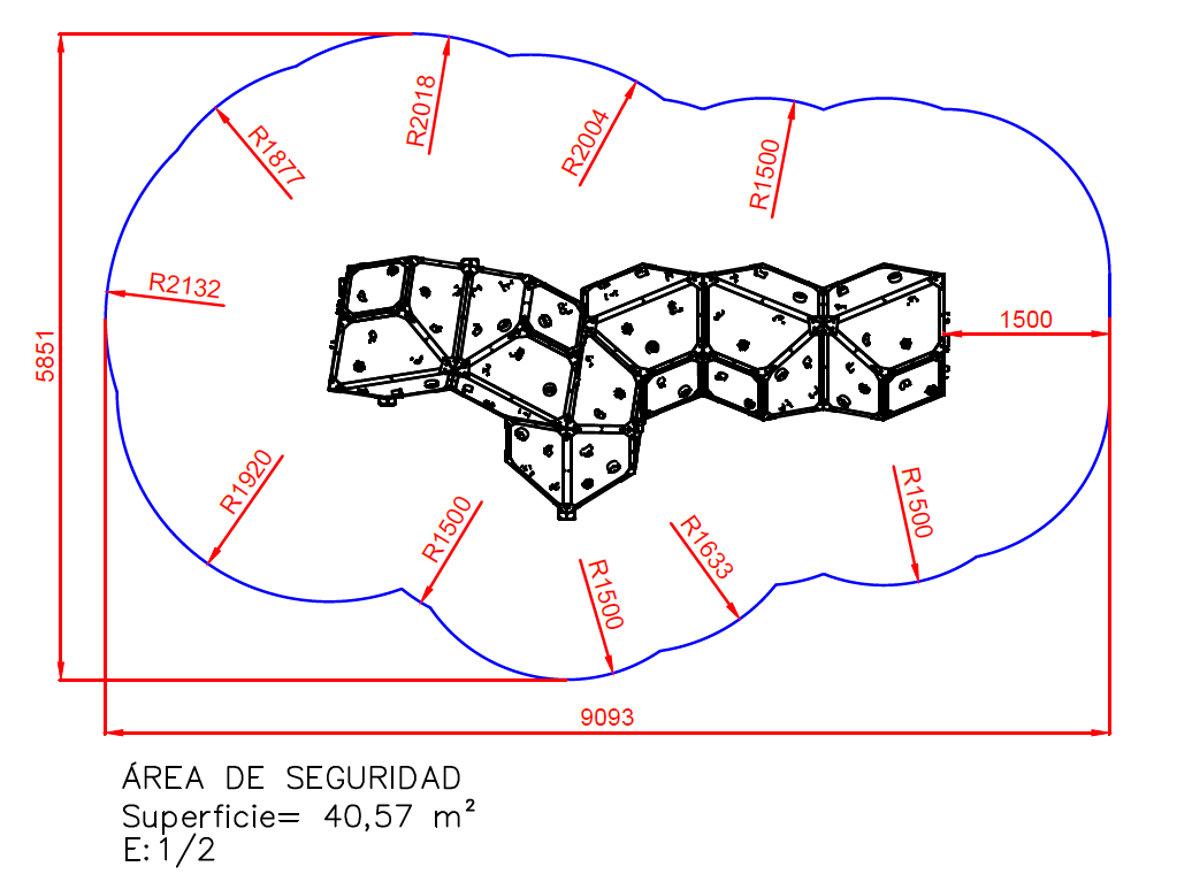 Medidas área de seguridad Rocódromo Infantil ANNAPURNA uso público