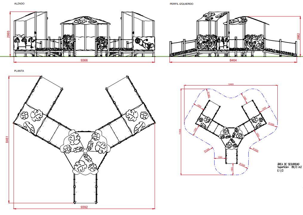 Medidas Parque Infantil TANZANIA Adaptado uso público
