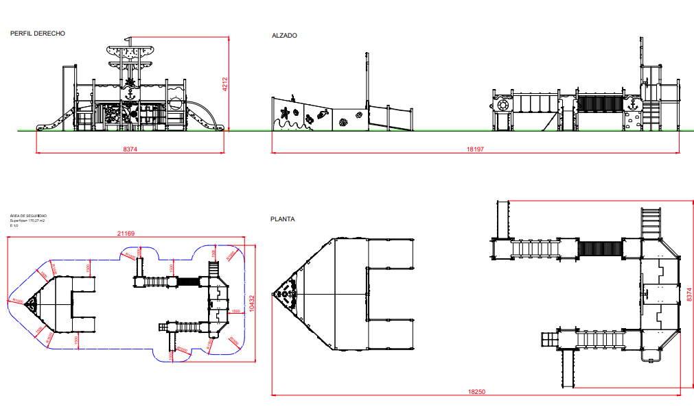 medidas Parque Infantil Adaptado NAVIO TRANSATLÂNTICO uso publico