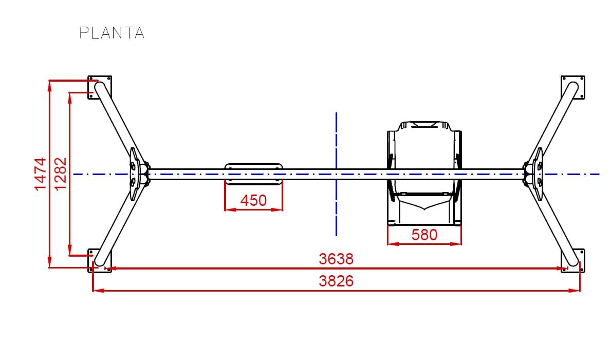 Medidas planta Columpio Biplaza Inox Inclusivo