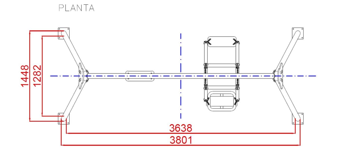 Medidas planta Columpio triple CHAXI INOX con asientos mixtos para uso público comercial