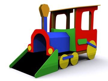 Tren infantil ideal para parques infantiles, el tren transiberiano módulo 1 tiene con rampa tobogán y cabina con asientos 