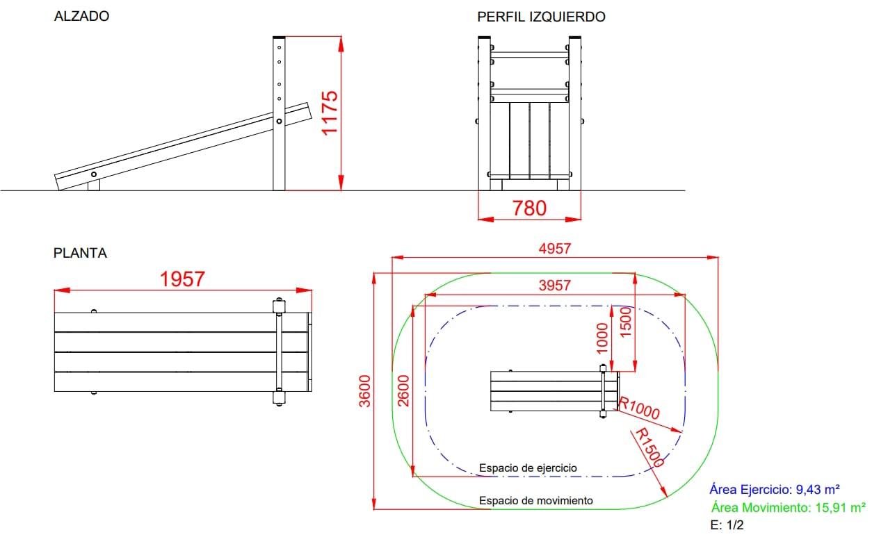  Aparell circuit educació física per a exterior: Banc d'abdominals de fusta homologat