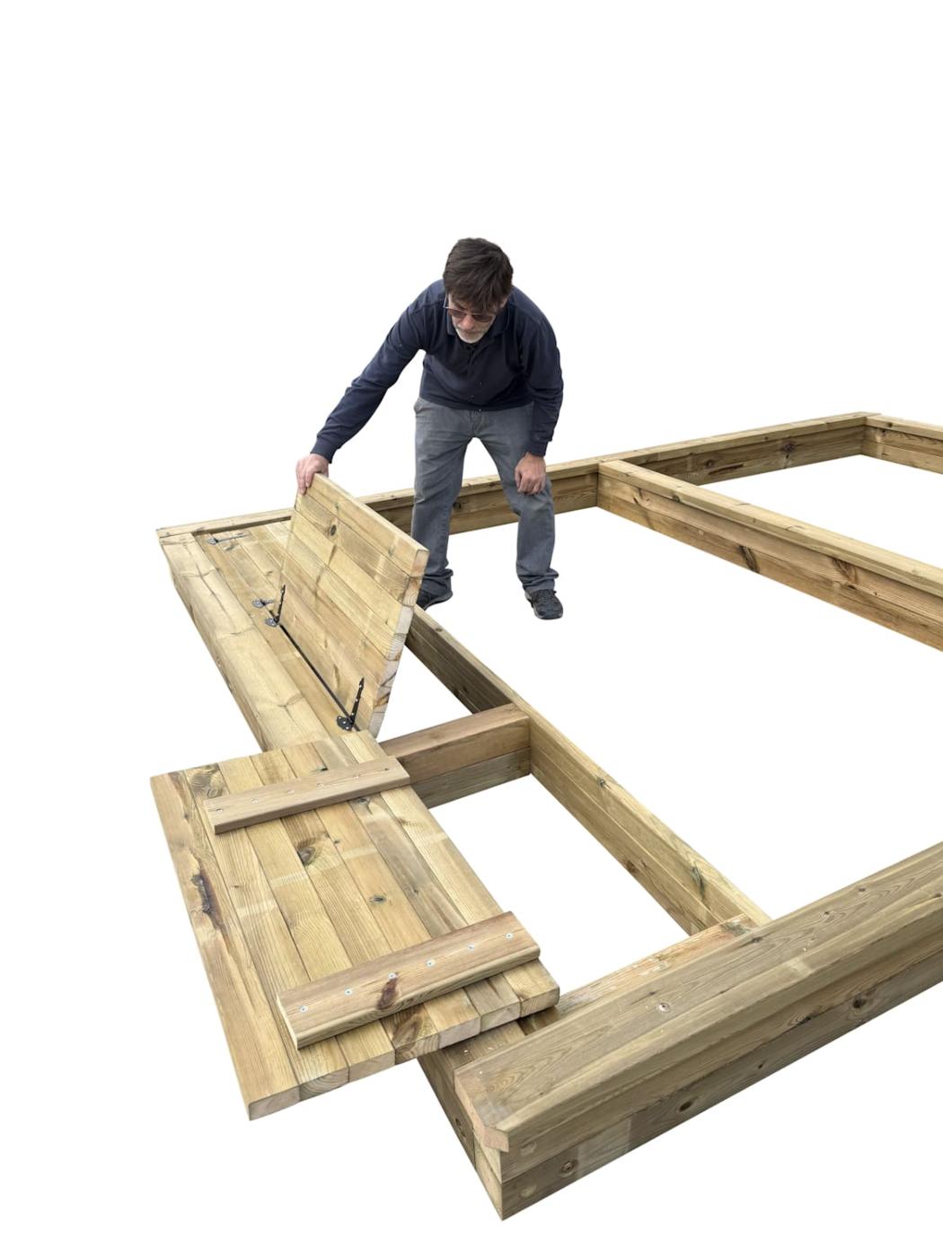 Arenero de madera con separación central y cajas de almacenaje MASGAMES Coveri con cubierta de lona fuerte