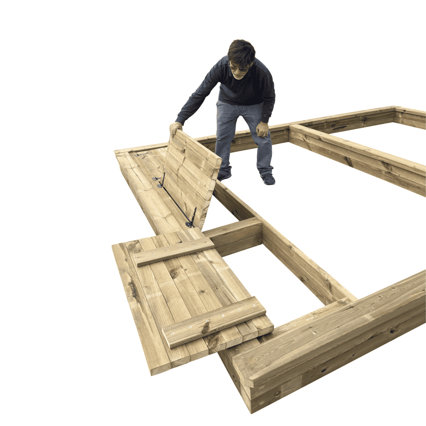 Arenero de madera con separación central y cajas de almacenaje MASGAMES Coveri
