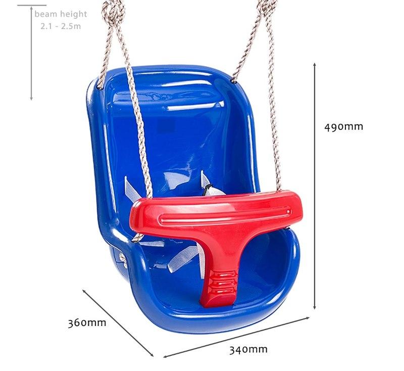 Assento de bebê para baloiço MASGAMES Deluxe azul e vermelho medidas