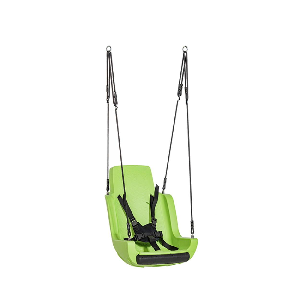 Cadireta de gronxador inclusiva amb cordes i arnès verd oliva