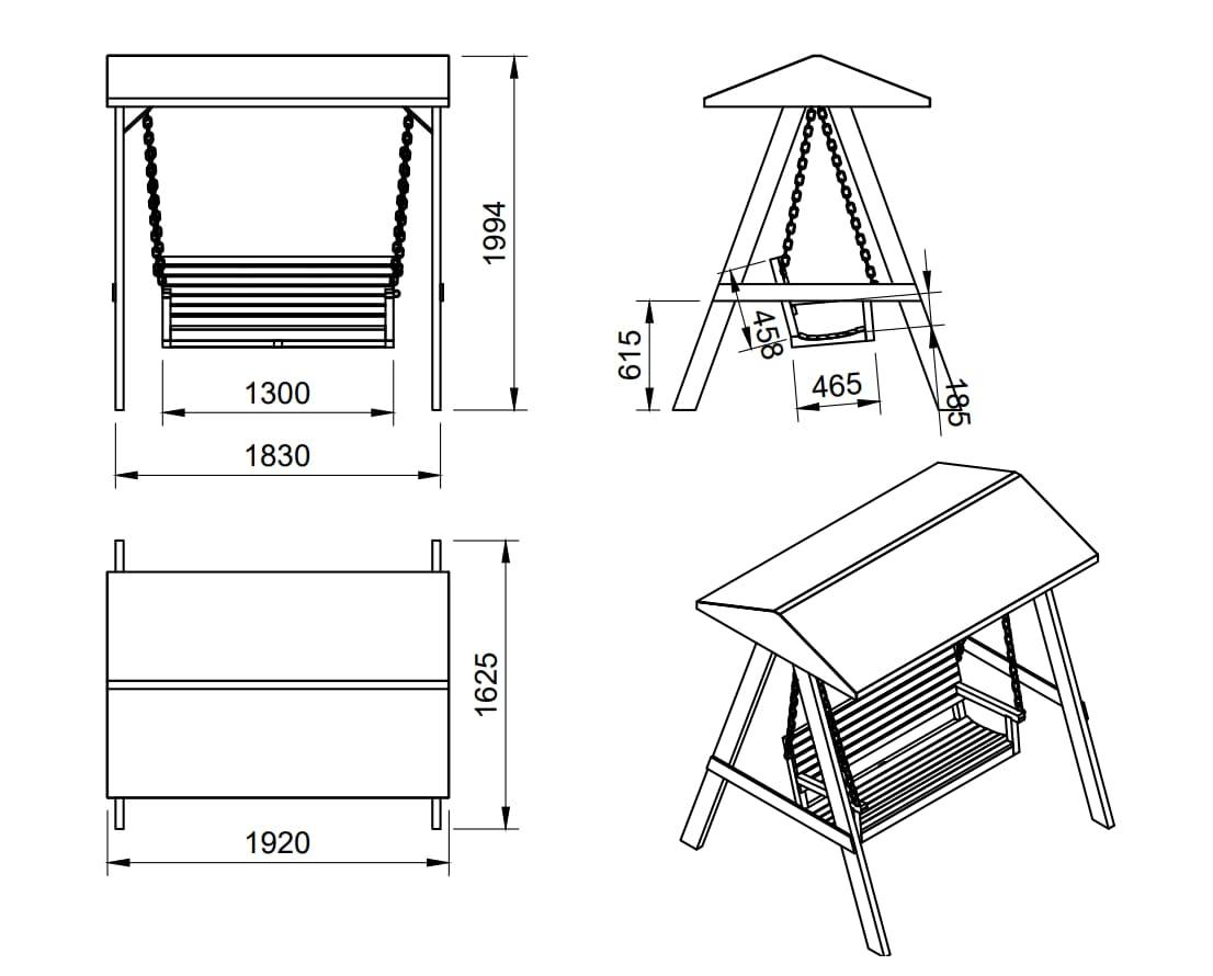 Mueble Balancín jardín de madera MASGAMES ELNA L con toldo