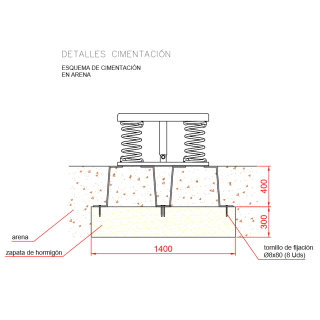 anclaje del balancín en suelo de arena