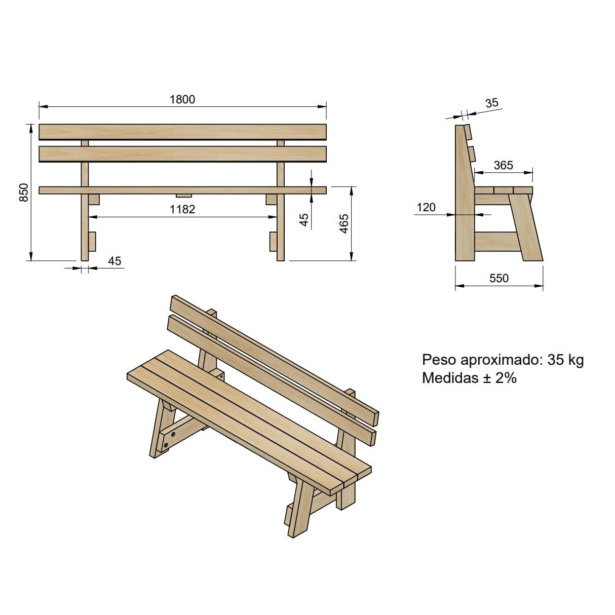 Mesa de madera de exterior ZURICH con bancos con respaldo VIC MASGAMES