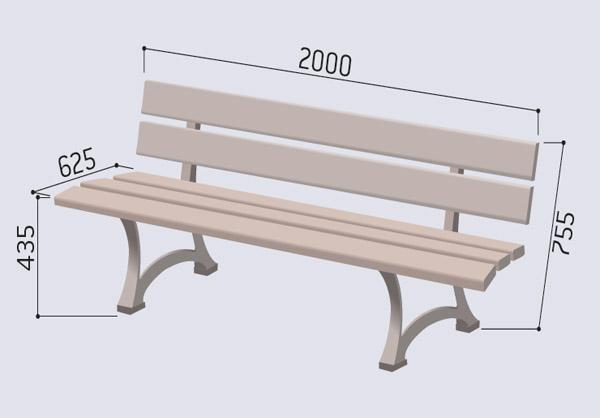 mides banc mora de fusta 200 cm