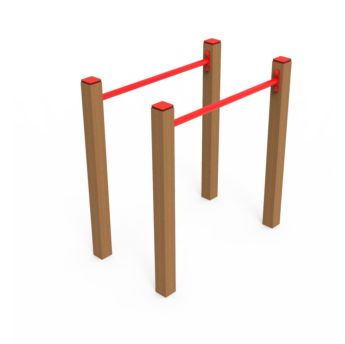 Material de educação física ao ar livre: barras paralelas de madeira.