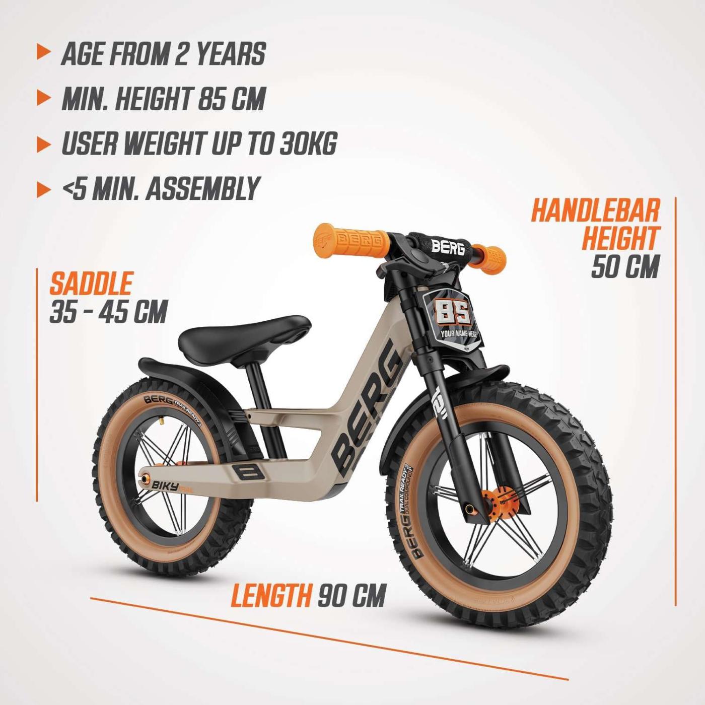 Bici infantil de equilibrio BERG BIKY TRAIL SAND con freno de mano