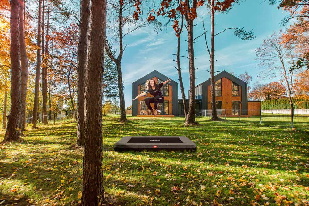 Cama elástica rectangular para enterrar BERG ULTIM FAVORIT INGROUND 280 Gris