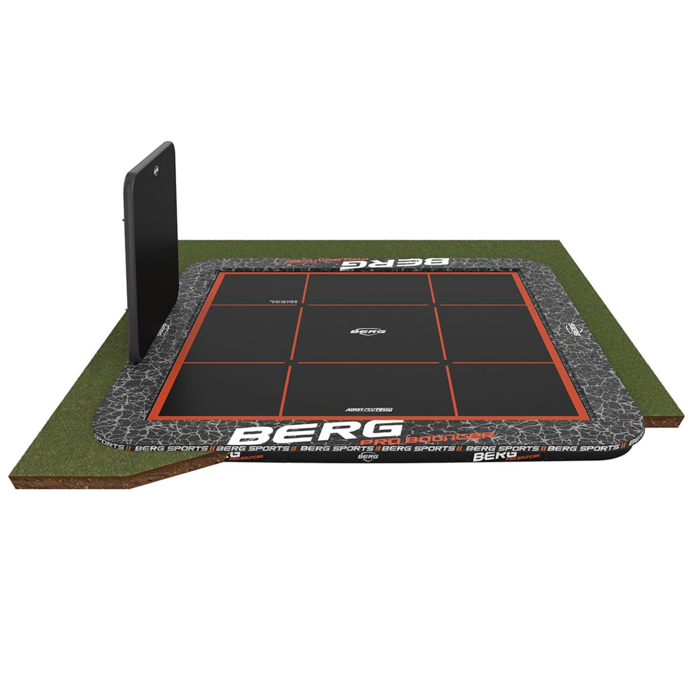 Cama elástica gigante BERG ULTIM PRO BOUNCER FLATGROUND 5x5 m com Aerowall Black & Grey