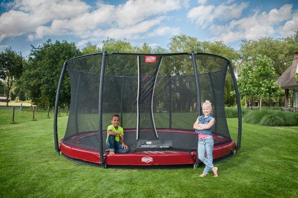 cama elástica grande con red de seguridad y enterrada en el jardín BERG ELITE + 430 INGROUND con red