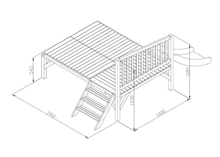 Caseta infantil de fusta Masgames FLAM Elevada amb tobogan mides plataforma