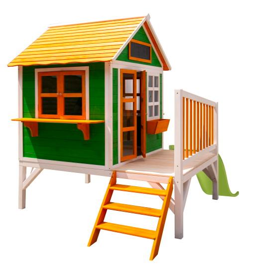 Casita infantil de madera Masgames FLAM Elevada con tobogán