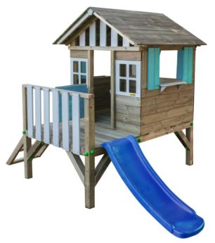 Casita infantil de madera elevada con tobogán MASGAMES Lollipop azul