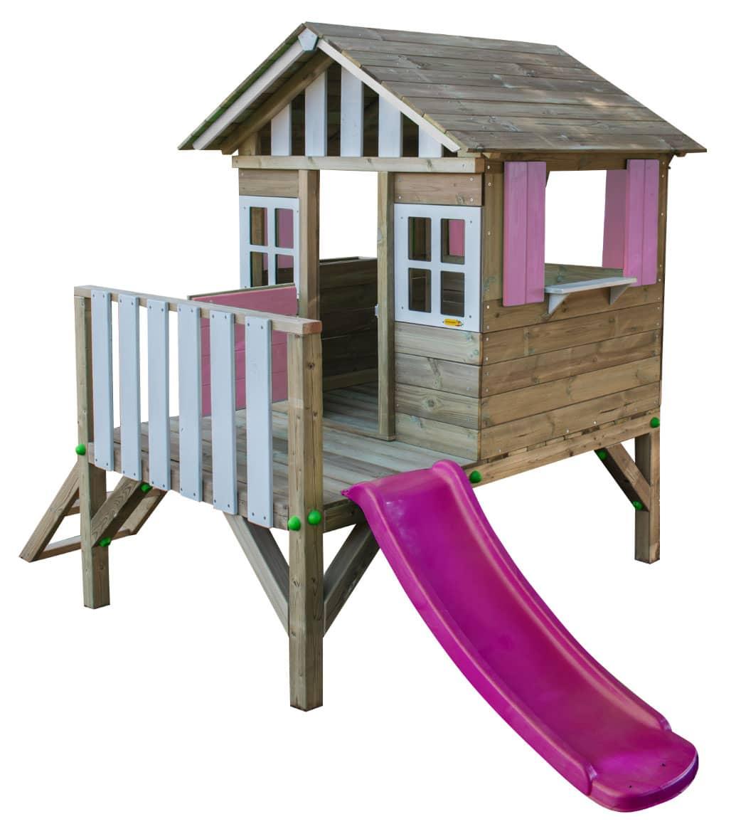 Caseta infantil de fusta elevada amb tobogan MASGAMES Lollipop rosa