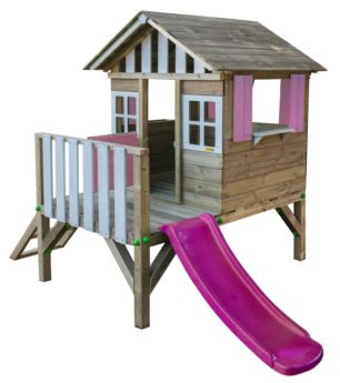 Casita infantil de madera elevada con tobogán MASGAMES Lollipop rosa