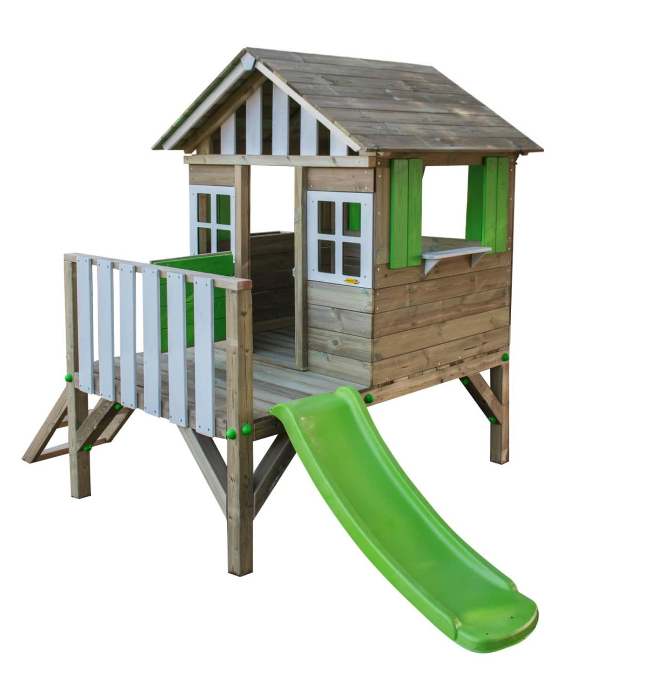Casinha infantil de madeira elevada com escorrega MASGAMES Lollipop Verde