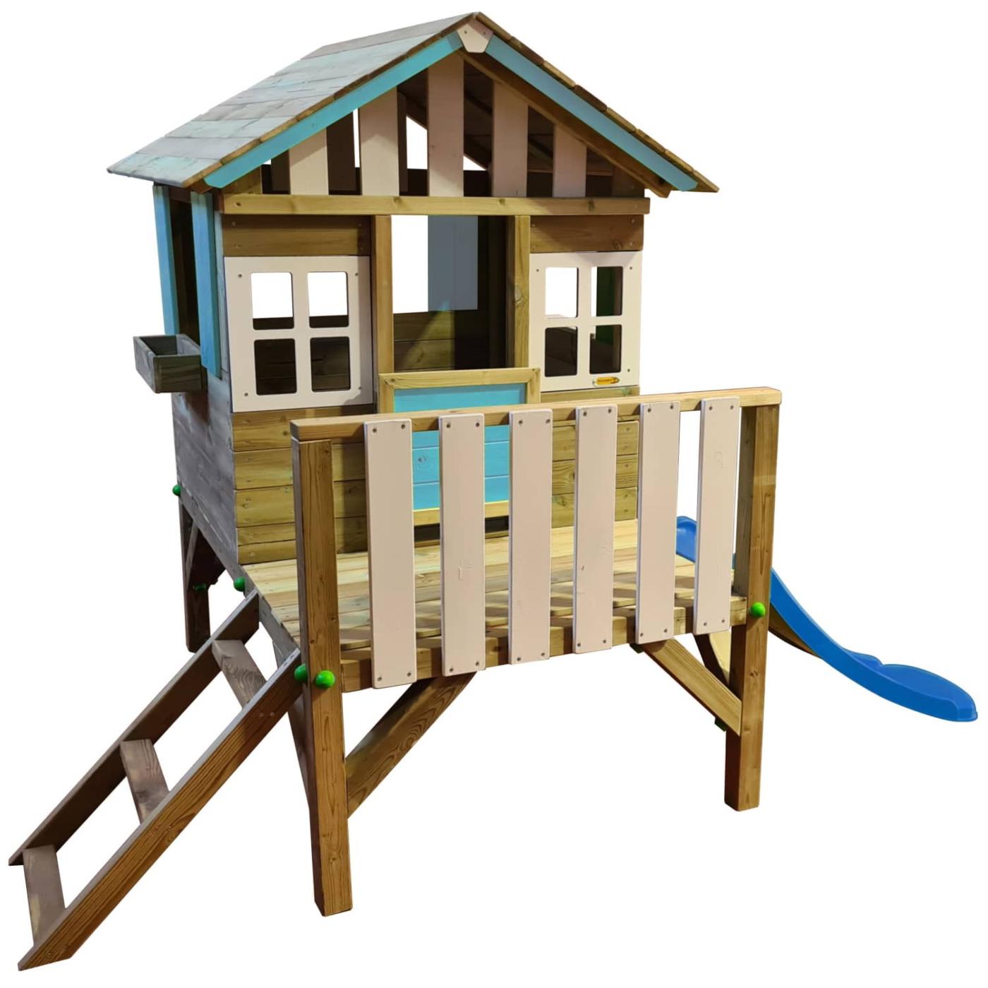 Casita infantil de madera elevada con tobogán MASGAMES Lollipop azul