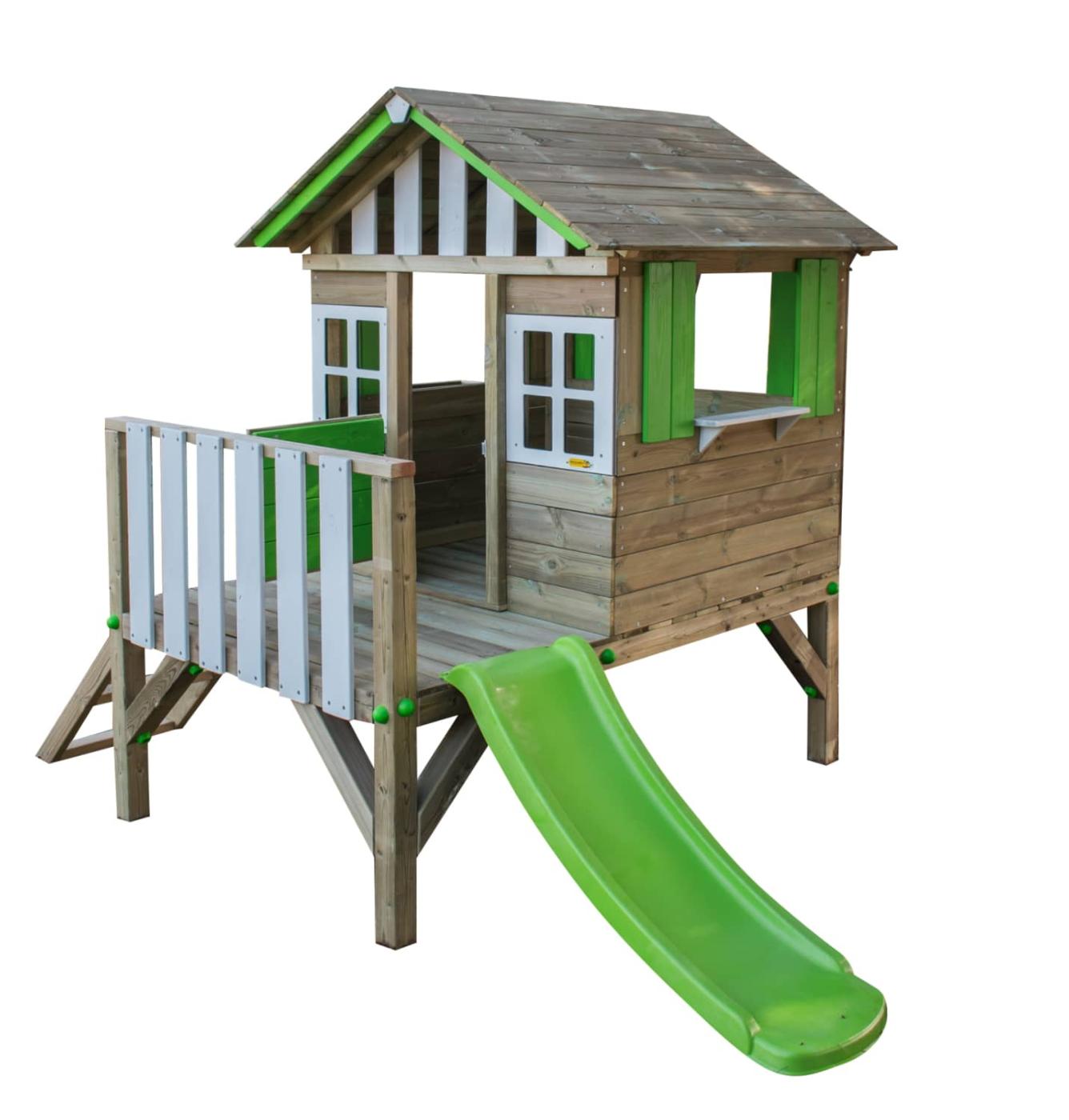 Casita infantil de madera elevada con tobogán MASGAMES Lollipop verde