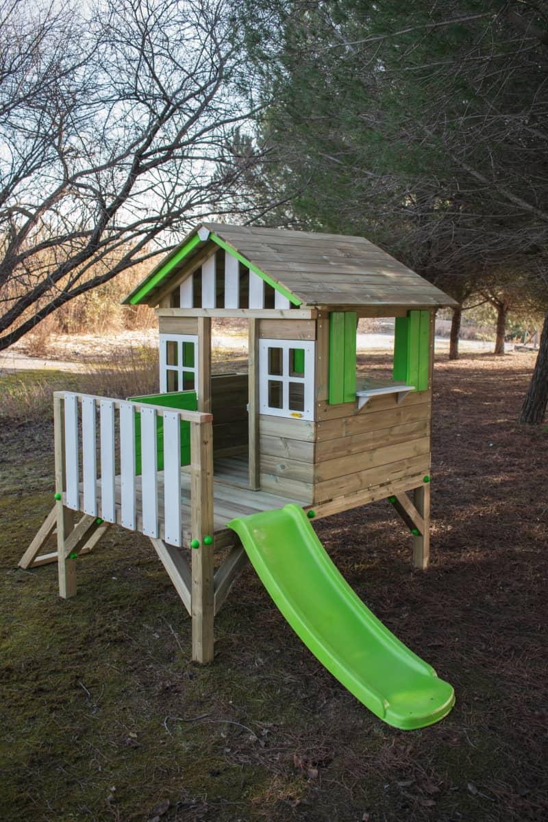 Caseta infantil de jardí elevada amb tobogan MASGAMES Lollipop verda