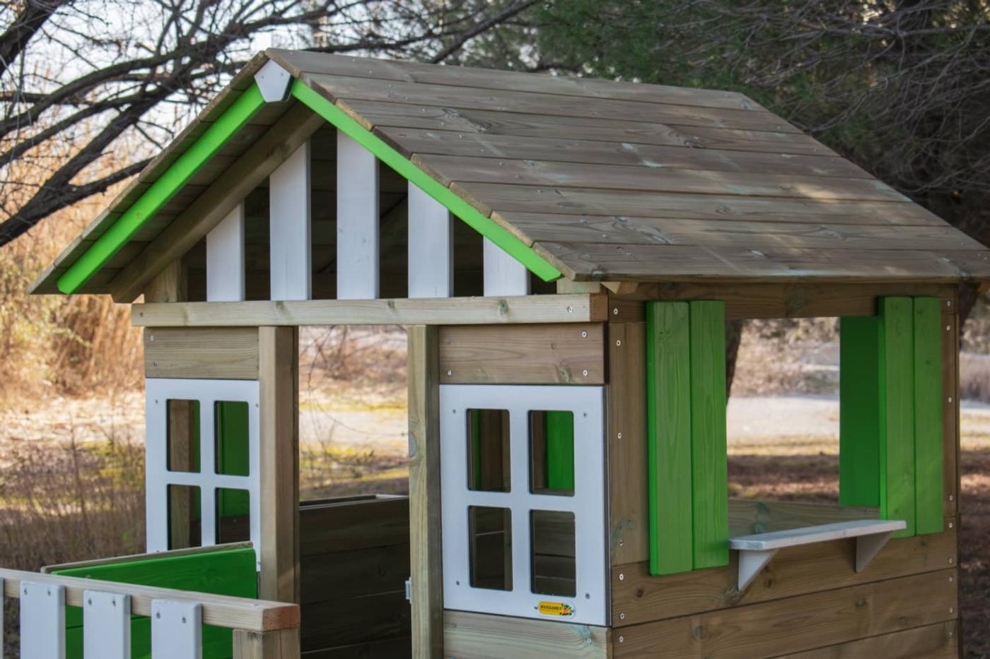 Casita infantil de madera elevada con tobogán MASGAMES Lollipop verde