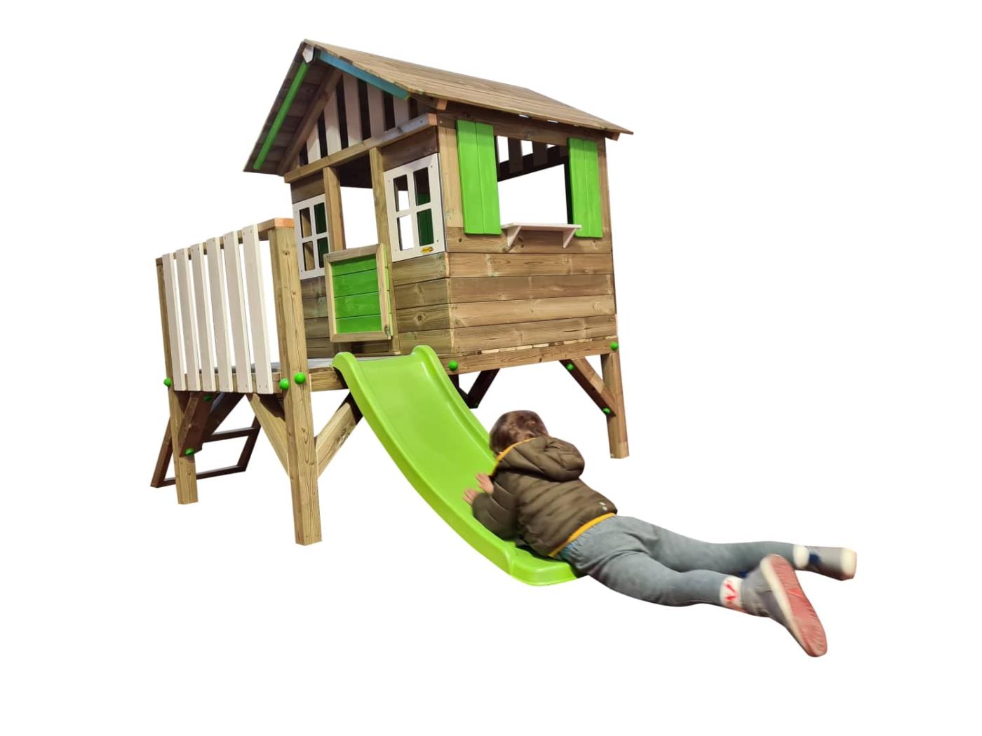 Casita infantil de madera elevada con tobogán MASGAMES Lollipop verde