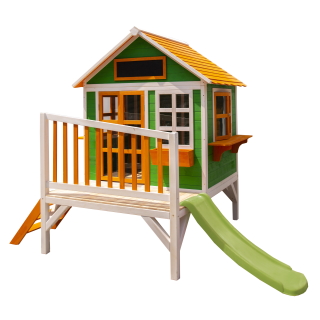 casita infantil de madera con tobogán elevada MASGAMES FLAM