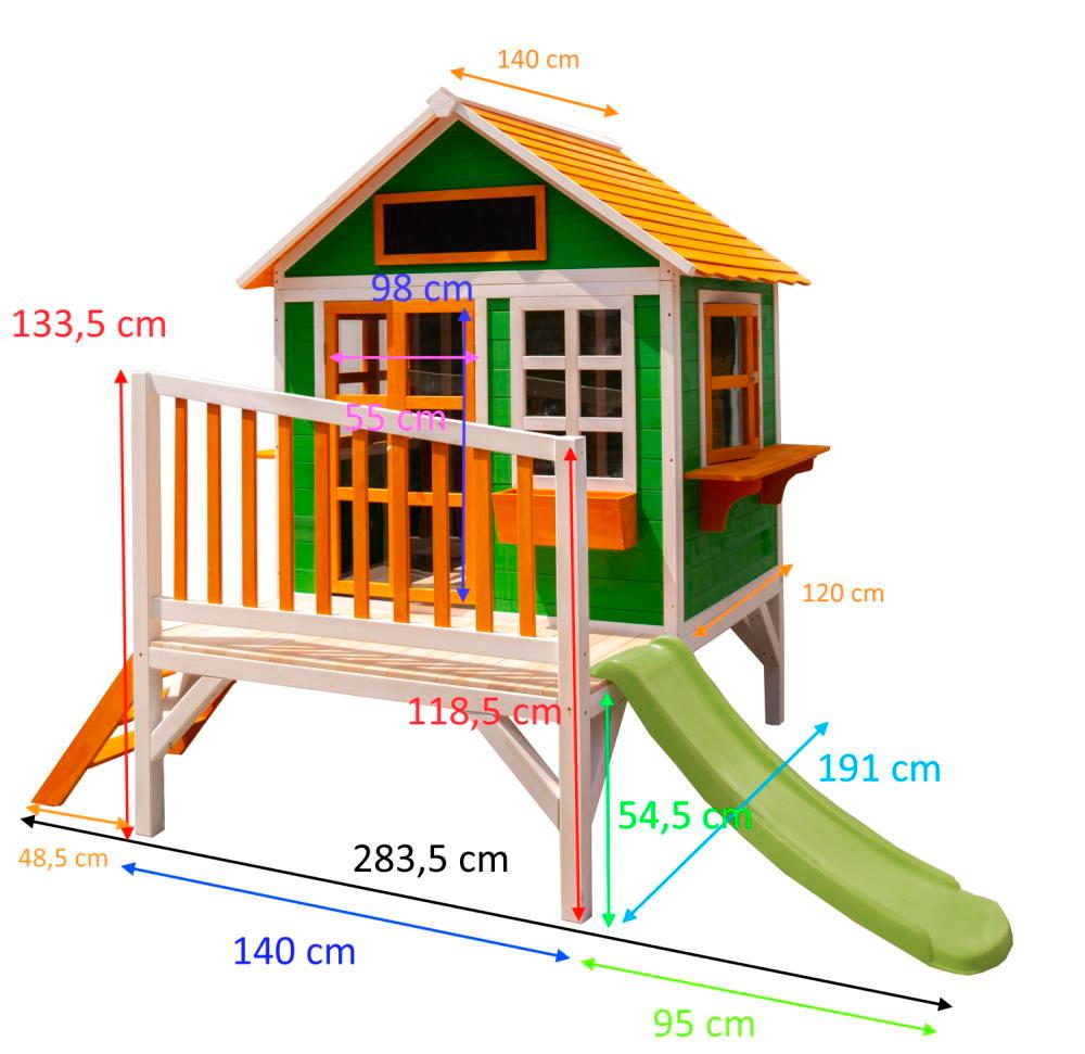 Casita infantil de madera Masgames FLAM Elevada con tobogán