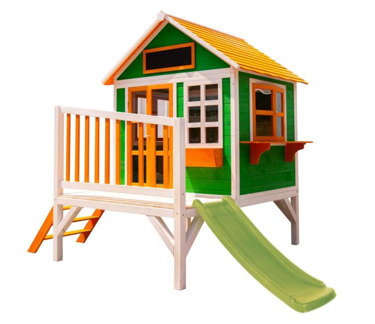 Casita infantil de madera Masgames FLAM Elevada con tobogán