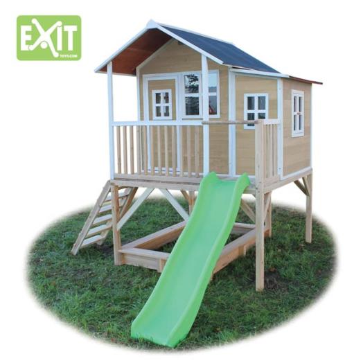 Casita-de-madeira-Loft-550-Natural-tobogán-frente