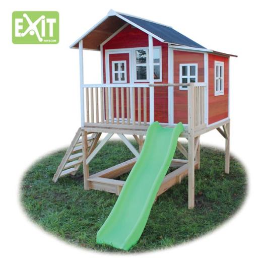 Casita-infantil-madeira-Loft-550-Red-muestra-tobogán-delante