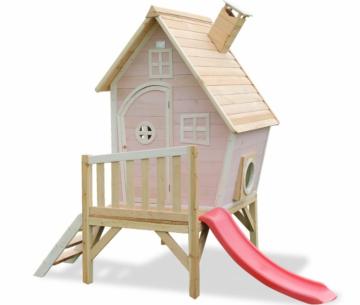 Casita infantil de madeira em alto Fantasia Pink. casa de madeira para crianças. Madeira tratada para o exterior. Casas de jardim aprovadas para uso doméstico. Casitas infantis de cor rosa. 