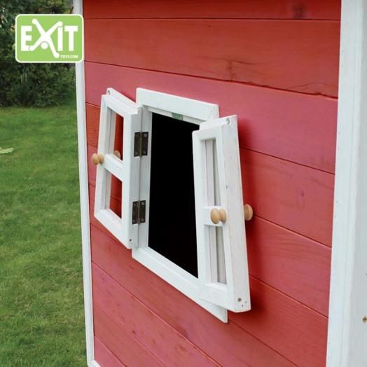 casita de madera infantil con ventanas roja fantasia