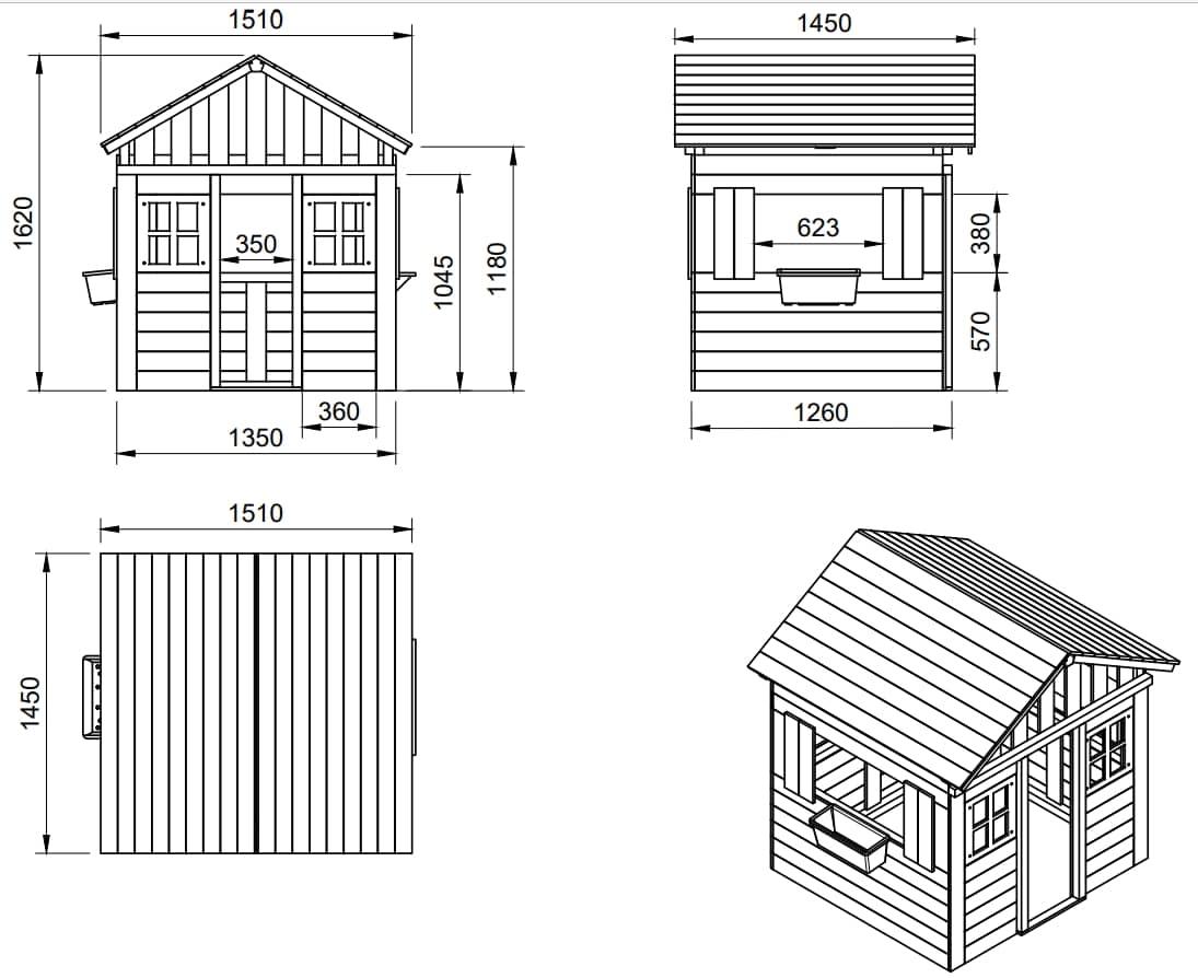 Casita de madera homologada uso público Masgames Lollipop XL Rosa Horeca medidas