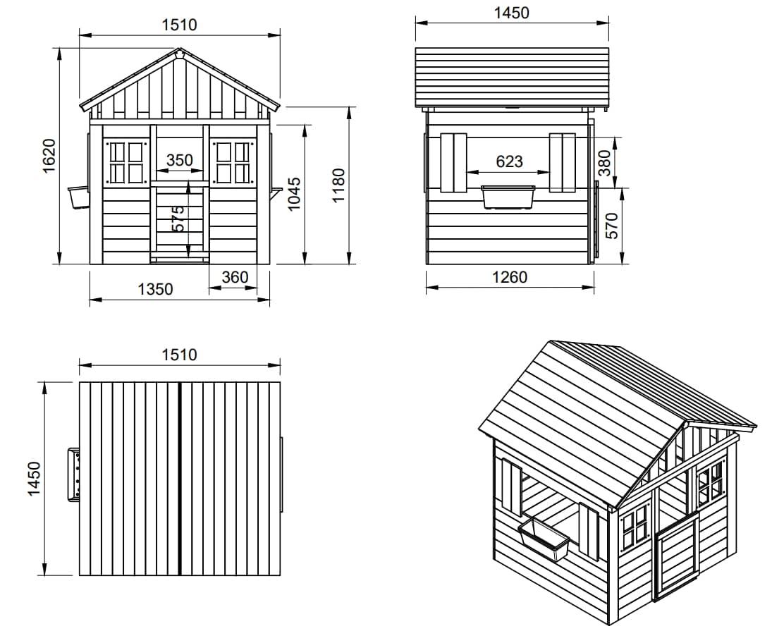 Casita infantil de madera MASGAMES LOLLIPOP XL Azul medidas