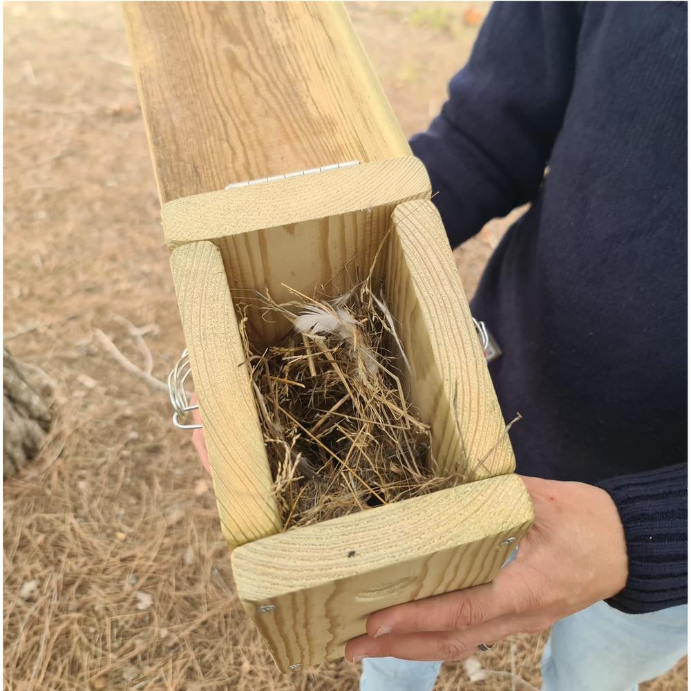 Caja nido para pájaros fabricada con madera tratada para el exterior